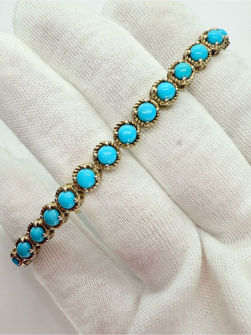 Stunning Vintage Turquoise Tennis Bracelet - Gold Over Sterling Silver! - Picture 5 of 8